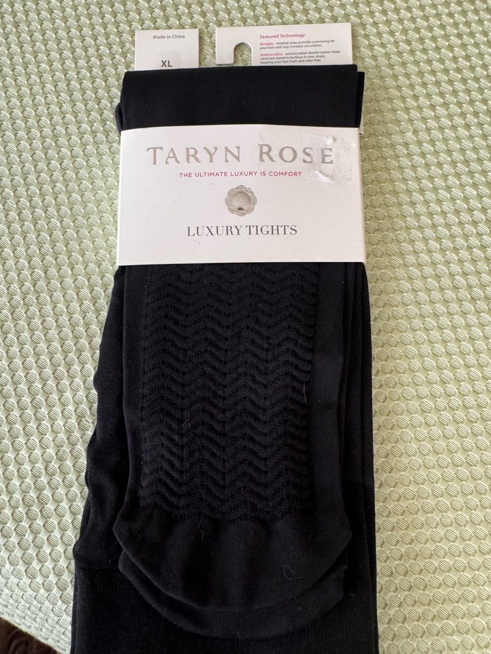 Taryn Rose Size XL Black Luxury Tights with rimpled soles. Fits 5’5”-6” NWT